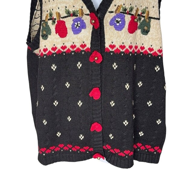 Quacker Factory Winter Themed Sweater Vest Holiday Mittens Holly Jingle Bells Lg - Picture 4 of 10
